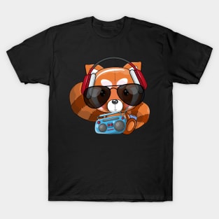 cute cartoon red panda listening music illustration T-Shirt